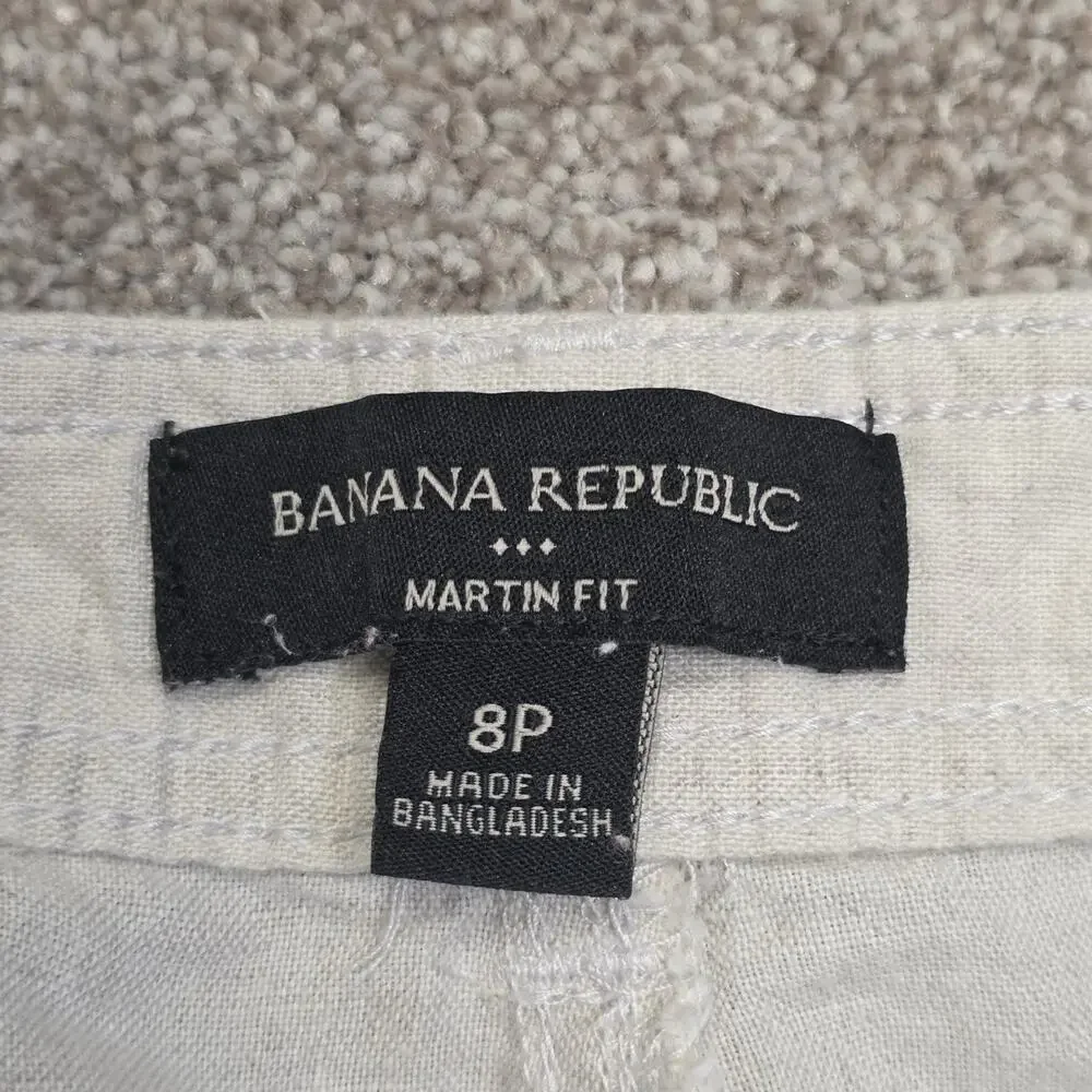 Banana Republic Women's Cargo Capri Pants Size 8P Petite Khaki Linen Blend